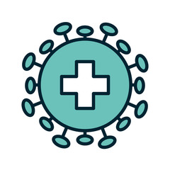 Covid 19 virus with cross line and fill style icon vector design
