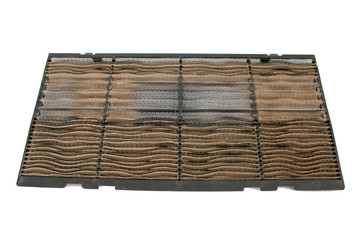 Dust in the air conditioning filter on a white background,Clipping path.
