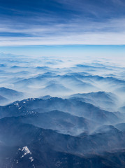 Fototapeta na wymiar Aerial view of mountain ranges south of Leh, India.
