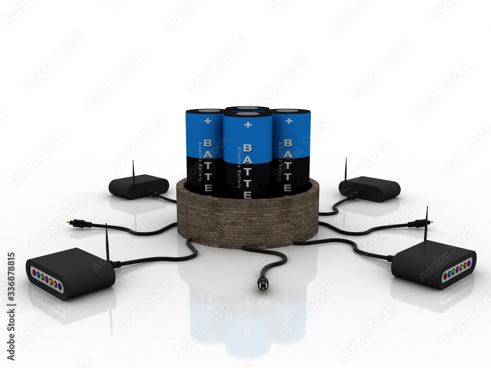 Poster 3d rendering transmitter wifi with battery