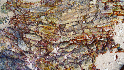 Stone texture, copper mineralized rock, plaque layers of ancient stone, gray stone background