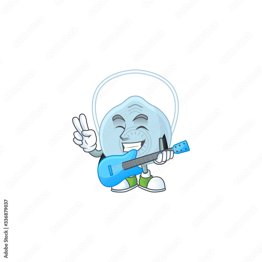 Canvas Prints Happy face of breathing mask cartoon plays music with a guitar