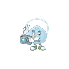 Breathing mask photographer mascot design concept using an expensive camera