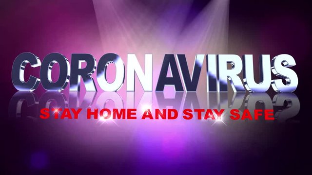 4k 3d animation about coronavirus with message Stay home and stay safe, two versions one on purple, the other green screen.
