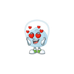 Charming breathing mask cartoon character with a falling in love face
