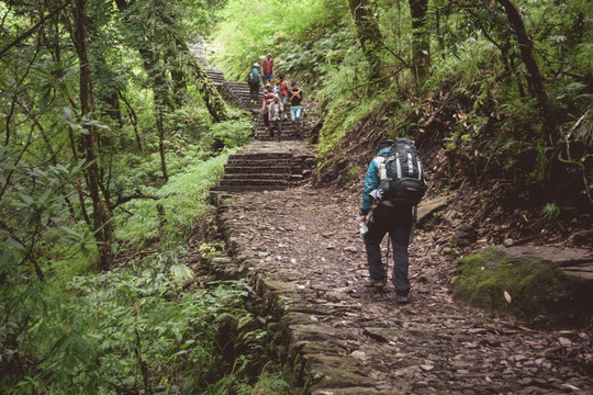 Trekker on the way to Tsho Rolpa (Biggest Glacier Lake)
