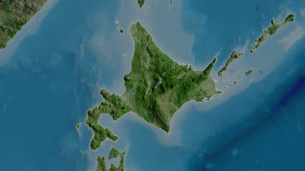 Hokkaido, Japan - outlined. Satellite - obrazy, fototapety, plakaty