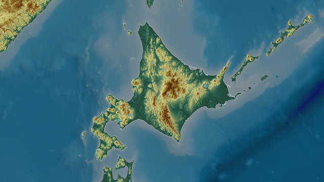 Hokkaido, Japan - outlined. Relief
