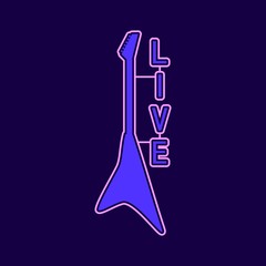 Live music neon sign. Outline icon of electric guitar