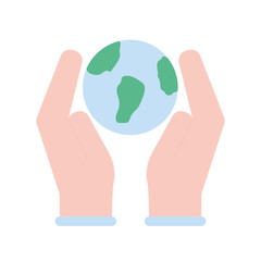 Hands with world flat style icon vector design