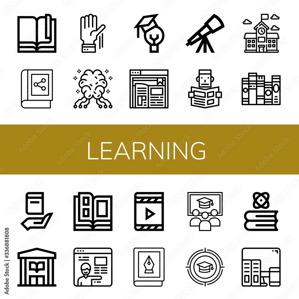 Poster learning simple icons set