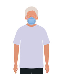 Elder man with mask against Covid 19 vector design