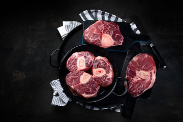 Ossobuco Veal shank on  black background.