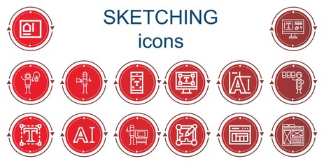 Editable 14 sketching icons for web and mobile