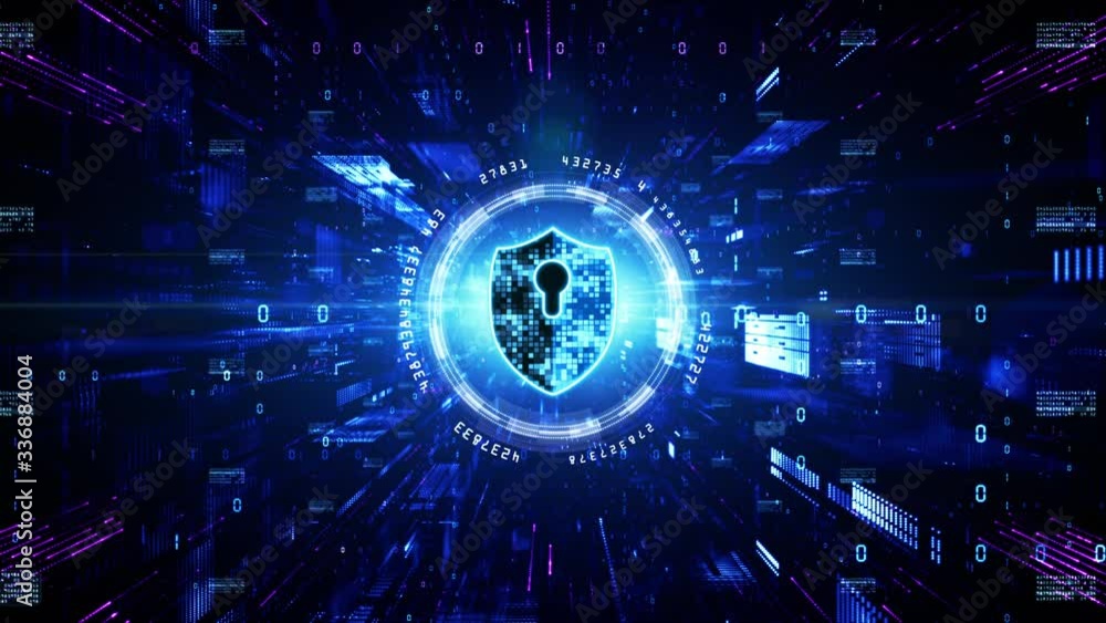 Poster hud and shield icon of cyber security. digital data network protection. high-speed connection data a