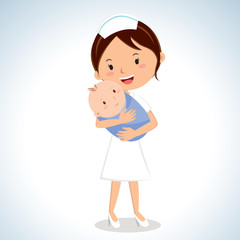 Nurse holding baby boy. Vector illustration of a maternal nurse take care of the baby boy.