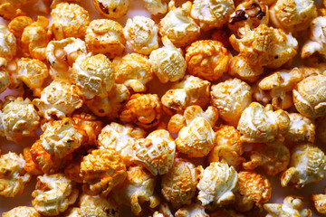 close up of roasted popcorn background