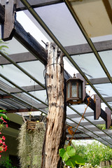 wood column with steel ceiling structure resort design