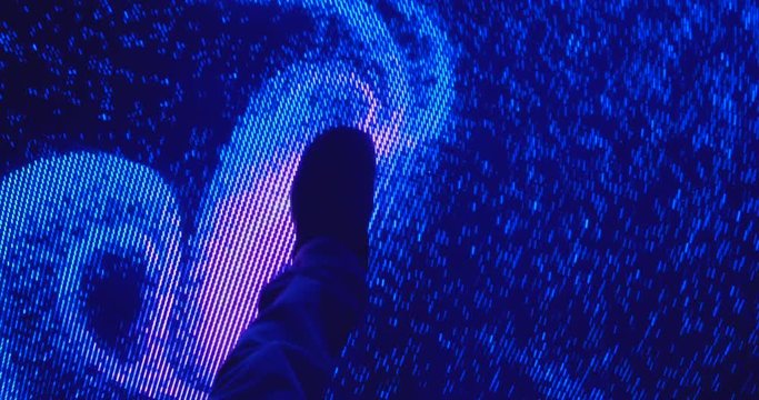 POV Feet Walking On LED Illuminated Disco Dance Floor. 4K.