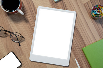 Coffee and laptop, home office
