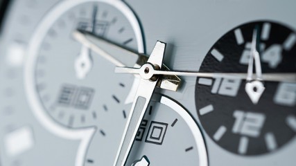Zoom to simple watch dial close-up. Business timer. Wide macro lens view to the time countdown minute. Running time concept.