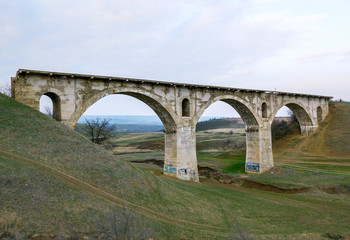 Fototapeta na wymiar Old railway bridge between Stavropol and Armavir, Russia