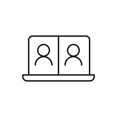 Computer screen icon with a live broadcast on a streaming channel with a symbol of a person having a video call or online conference meeting.