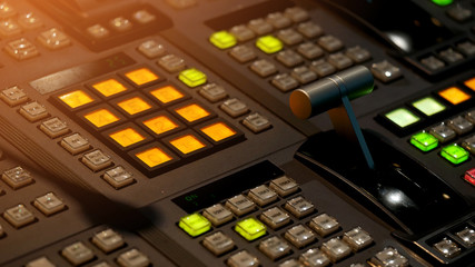 Blur image video switch of Television Broadcast, working with video and audio mixer, control...
