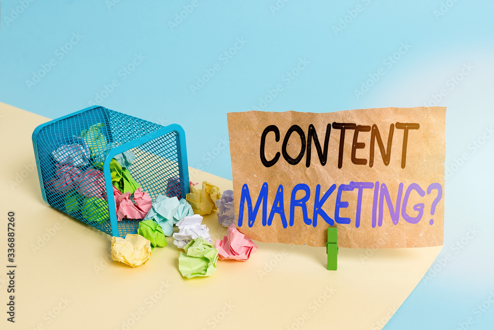 Aufkleber text sign showing content marketing question. business photo text involves creation and sharing of o