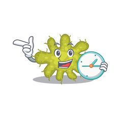 Bacterium mascot design concept smiling with clock