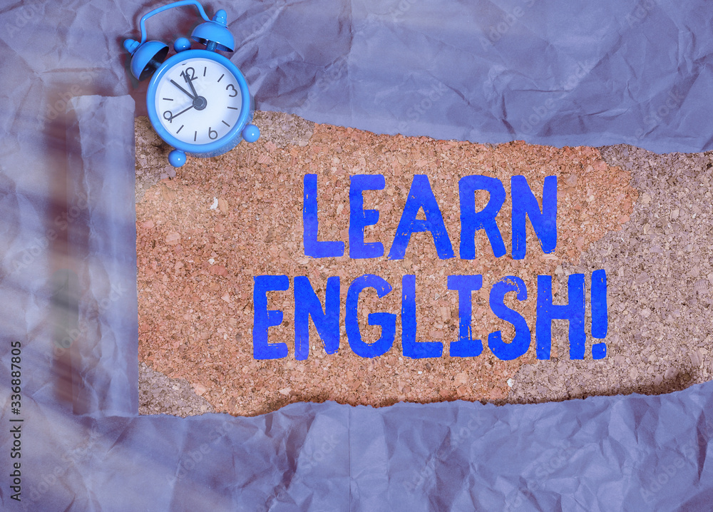 Poster writing note showing learn english. business concept for gain acquire knowledge in new language by s