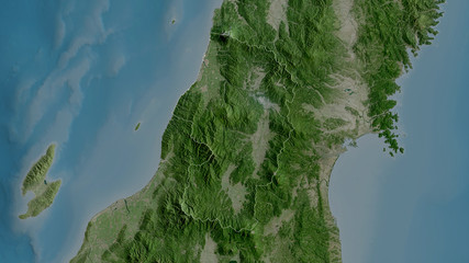 Yamagata, Japan - outlined. Satellite