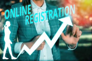 Writing note showing Online Registration. Business concept for System for subscribing or...