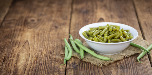 Preserved Green Beans (selective focus; close-up shot)