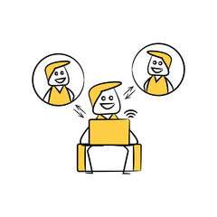 doodle man teleconference for work from home concept yellow doodle theme