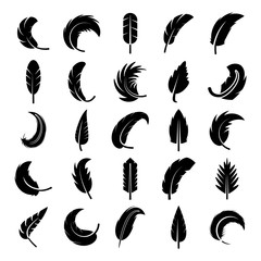 feather vector icons set on white background