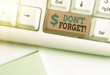 Writing note showing Don T Forget. Business concept for used to remind someone about an important...