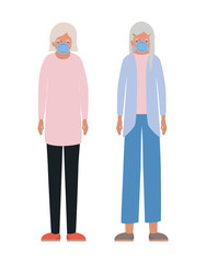 Elder women with masks against Covid 19 vector design