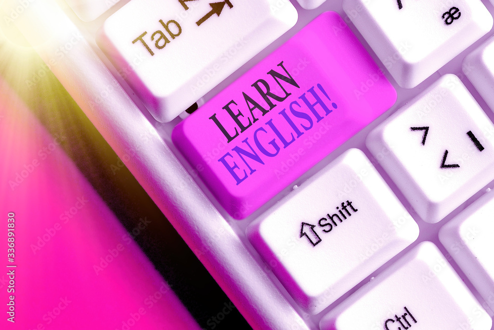 Poster text sign showing learn english. business photo text gain acquire knowledge in new language by study