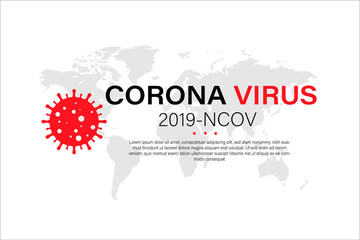 Novel Coronavirus (2019-nCoV). Virus Covid 19-NCP. Coronavirus nCoV denoted is single-stranded RNA virus. Background with realistic 3d red and white viral cells. danger symbol vector illustration.