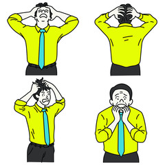 Businessman with various emotion expression, shocked, sad, unexpected moment.