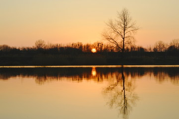 Plakat Chorzow Śląskie Poland. Sunset on the lake.