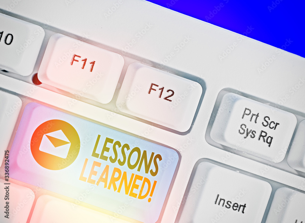 Poster handwriting text lessons learned. conceptual photo experiences distilled project that should activel