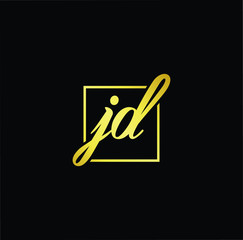 Minimal elegant monogram art logo. Outstanding professional trendy awesome artistic JD DJ initial based Alphabet icon logo. Premium Business logo gold color on black background
