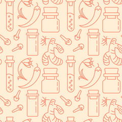 Herbs and Condiment icons pattern. Spices for cooking seamless background. Seamless pattern vector illustration