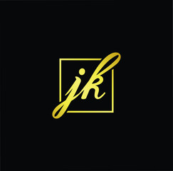 Minimal elegant monogram art logo. Outstanding professional trendy awesome artistic JK KJ initial based Alphabet icon logo. Premium Business logo gold color on black background