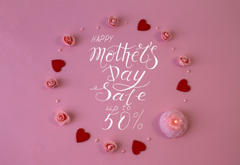 Card, banner, pattern for a discount of 50 percent for mother day