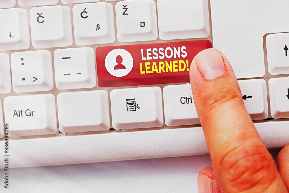 Poster conceptual hand writing showing lessons learned. concept meaning experiences distilled project that 