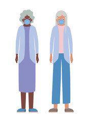 Elder women with masks against Covid 19 vector design