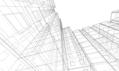 Fototapeta na wymiar Vector wire-frame model of a multi-storey building
